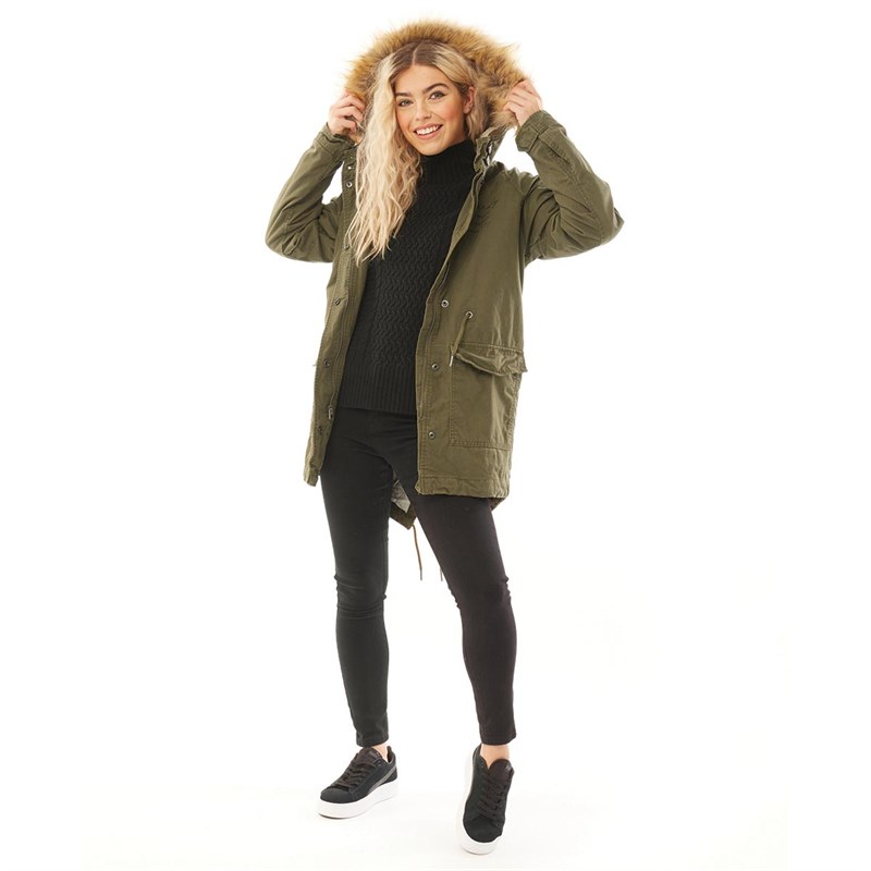 Superdry Damen Rookie Heavy Weather Tiger Parka Jacke Khaki