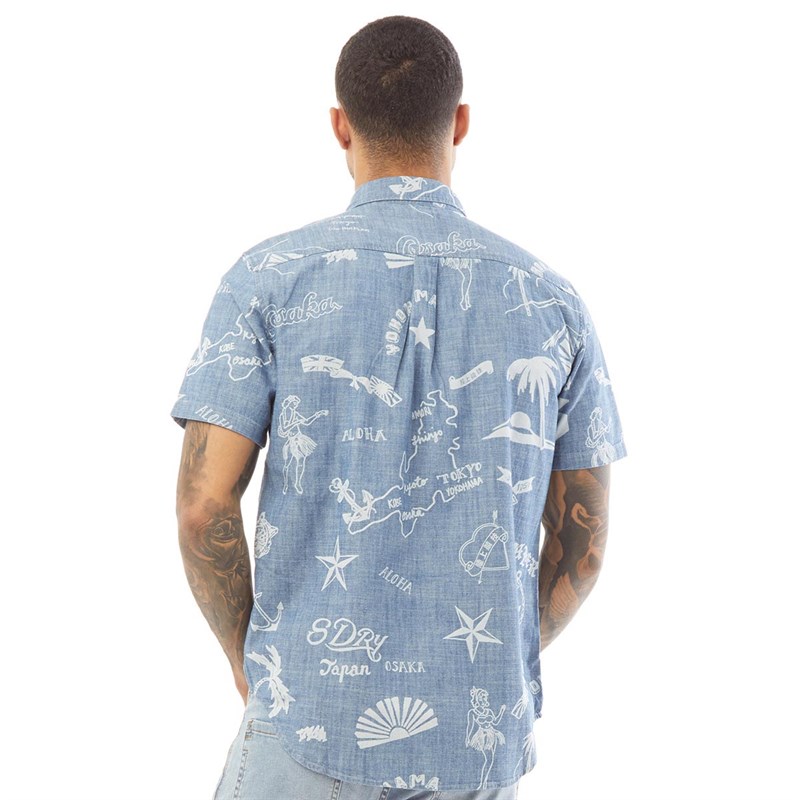 Superdry Chemise à Manches Courtes S/S Loom Worker Homme Bleu Denim