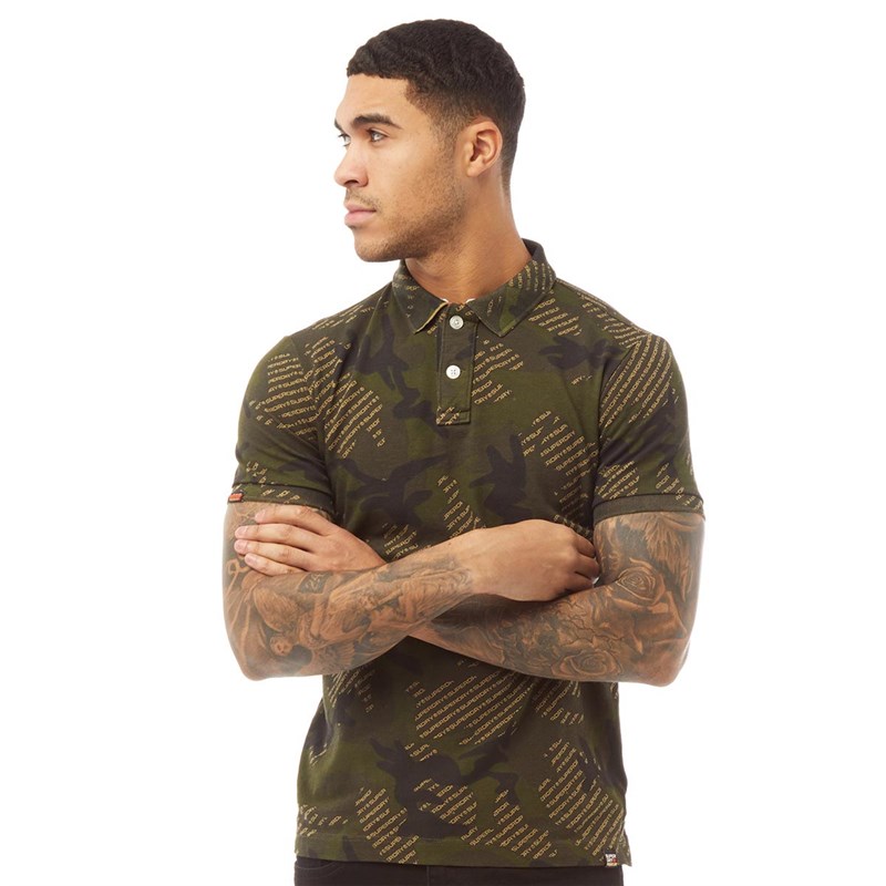 Superdry Męskie Tropic Army Koszulka Polo Zielony Wojskowy