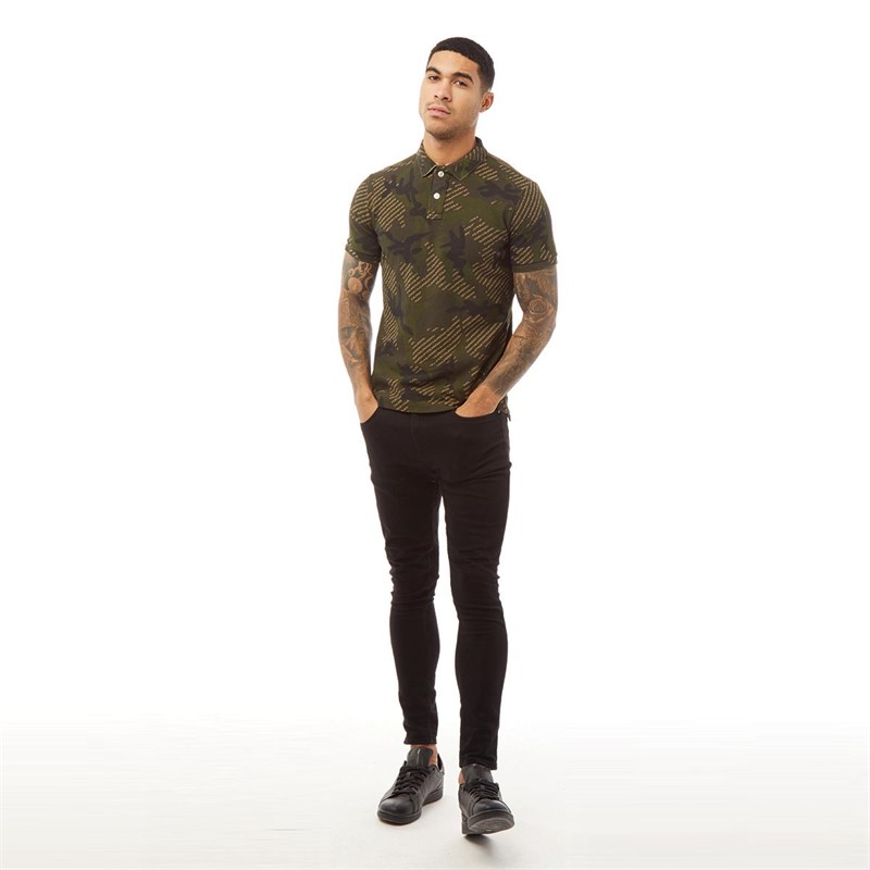 Superdry Męskie Tropic Army Koszulka Polo Zielony Wojskowy