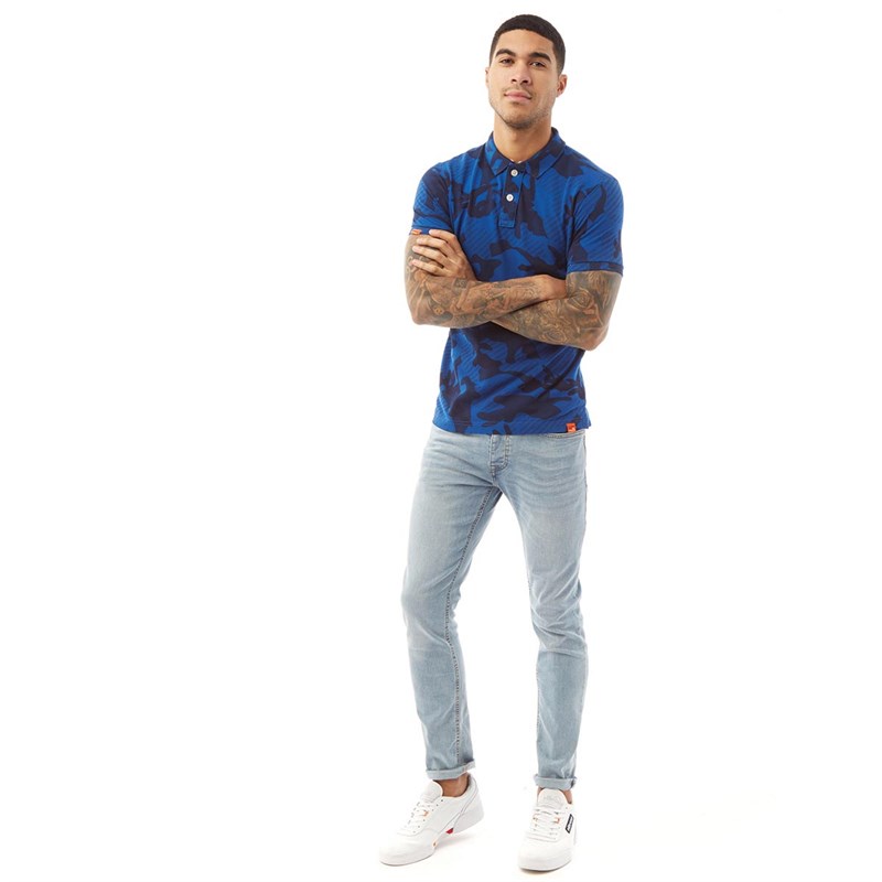 Superdry Męskie Tropic Army Koszulka Polo Niebieski Camo