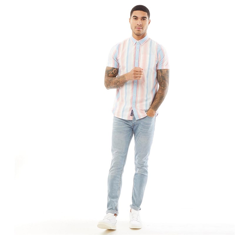 Superdry Mens Classics East Coast Oxford Short Sleeve Shirt Candy Deck Stripe