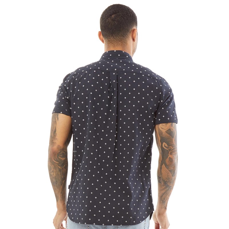 Superdry Mens Short Sleeve Classic Seersucker Shirt Navy AOP