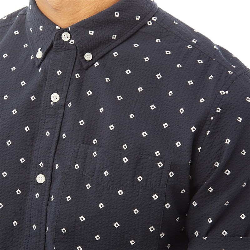 Superdry Mens Short Sleeve Classic Seersucker Shirt Navy AOP