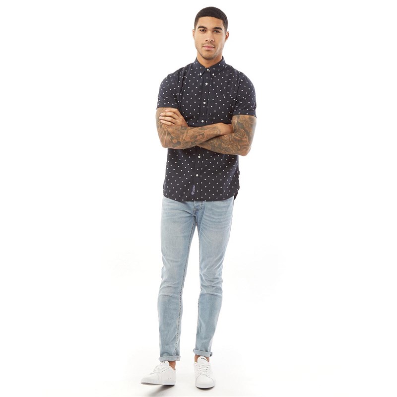 Superdry Mens Short Sleeve Classic Seersucker Shirt Navy AOP
