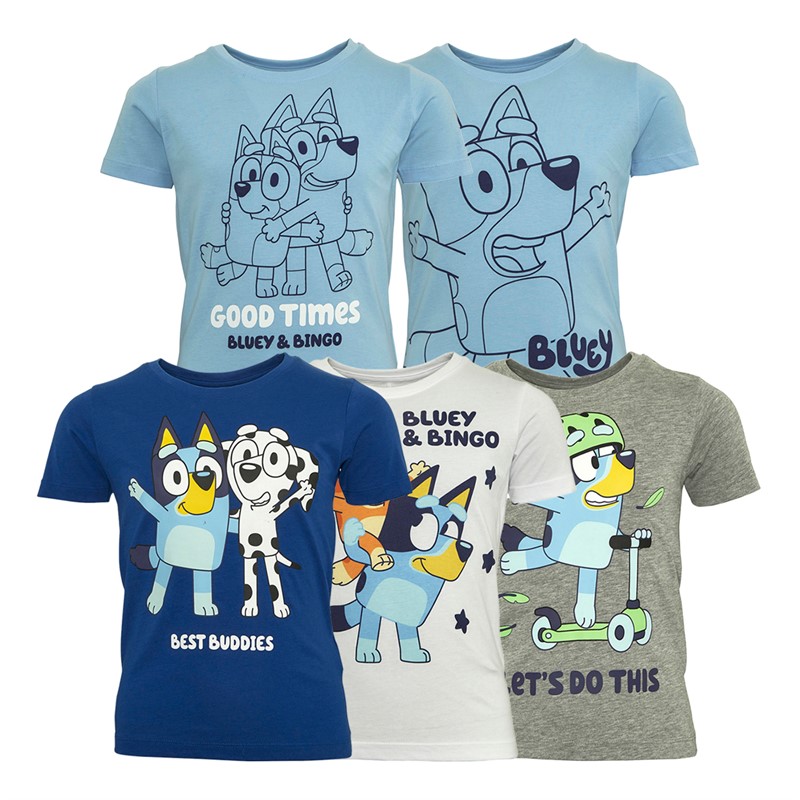 Bluey Kids Ronin Five Pack T-Shirts Multi