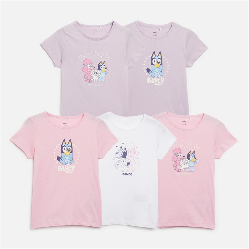 Bluey Girls Kuru Five Pack T-Shirts Bright White