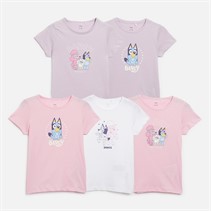 Bluey Meisjes Kuru Vijf Pack T-Shirts Heldere Wit