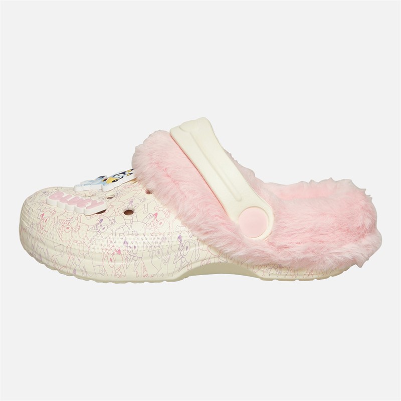 Bluey Infants Girls Jump Fur Lined Clogs Beige/Pink