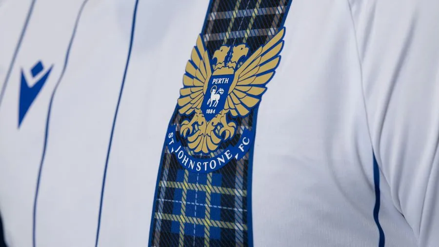 St. Johnstone Football Club badge on the 25/26 away jersey.