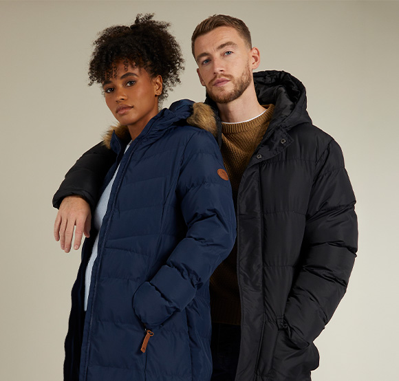 Tresspass womens Audrety Jacket and French Connection Mens Parka Jacket.