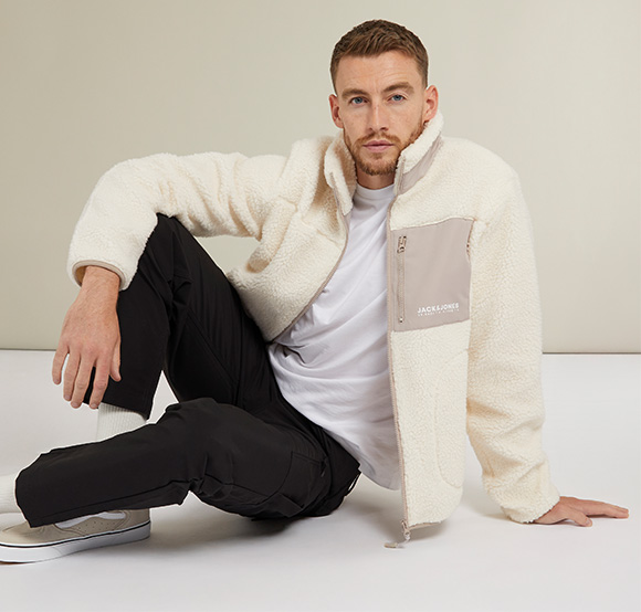 Jack and Jones fleece jacket and cargo trousers.
