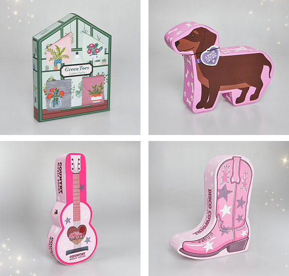 Four festive sets of Christmas gift sets of socks.