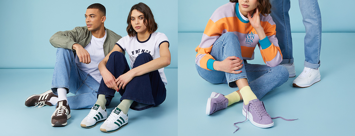 Male and female models showing smart new trainers from adidas and Puma.